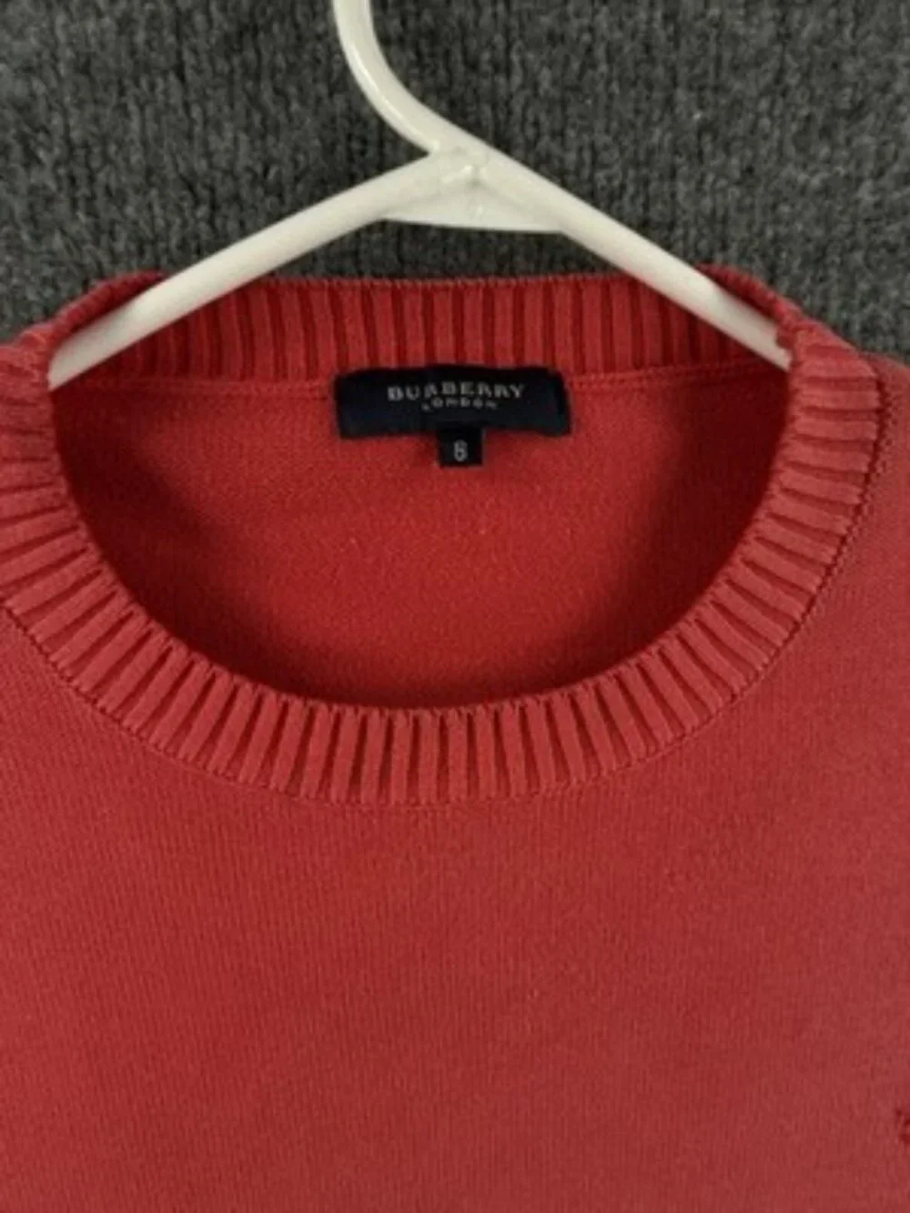 Burberry London Crew Neck Logo Pullover 8 Red Knit Solid Long Sleeve Mens Adult